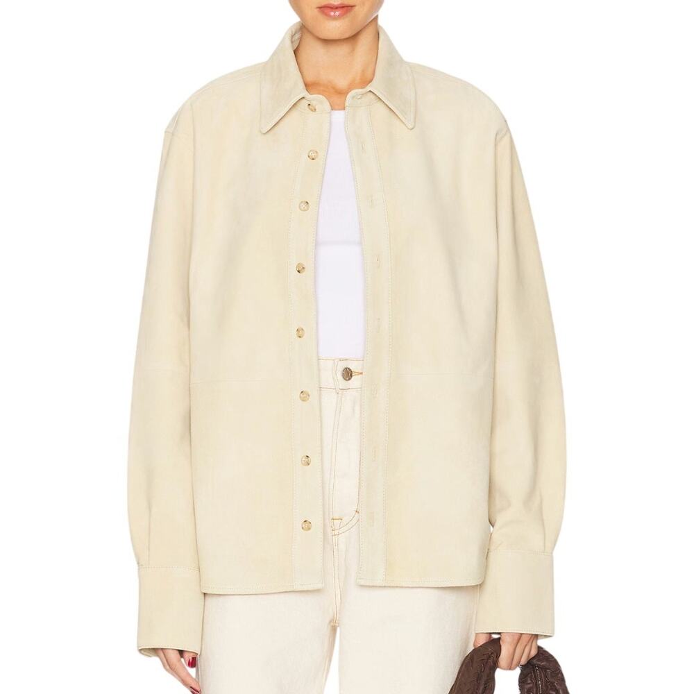 GRLFRND Mae Suede Shirt in Butter Yellow, Size M